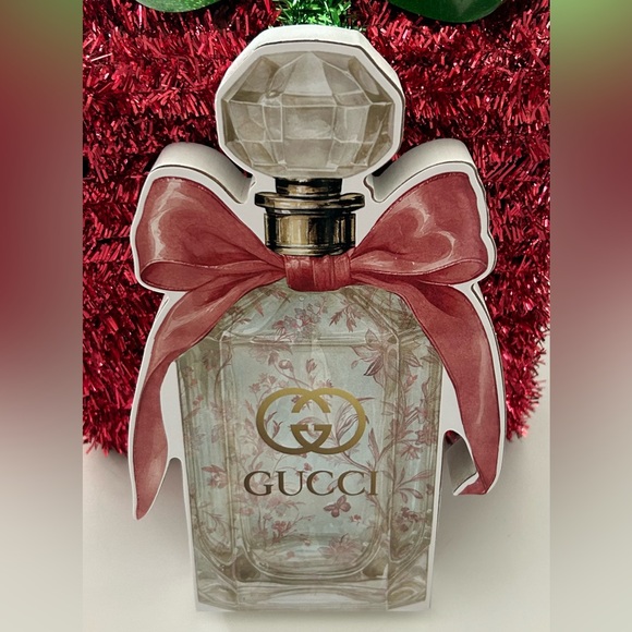 Gucci Other - Gucci Inspired Floral Perfume Bottle Art Pink Ribbon Decor Luxury Vanity NWT